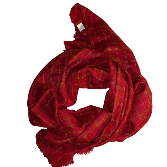 Red Wool Plaid WOOL NEW NWT stunning scarf shawl wrap - Picture 3 of 5